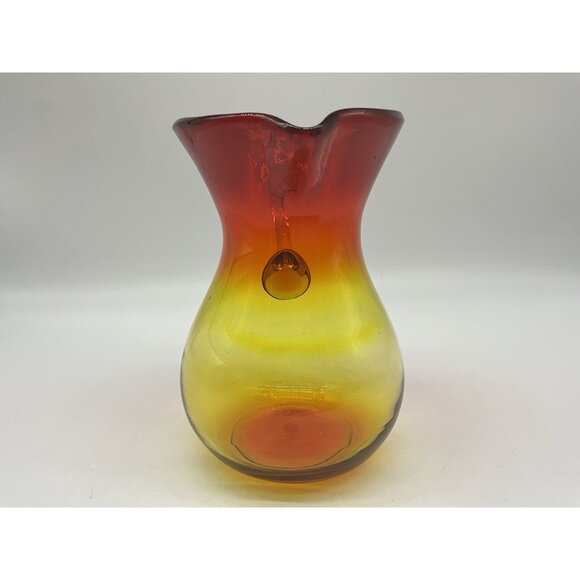Amberina Hand Blown Art Glass 7 Inch Pitcher with Applied Handle Serve Ware - Picture 12 of 16